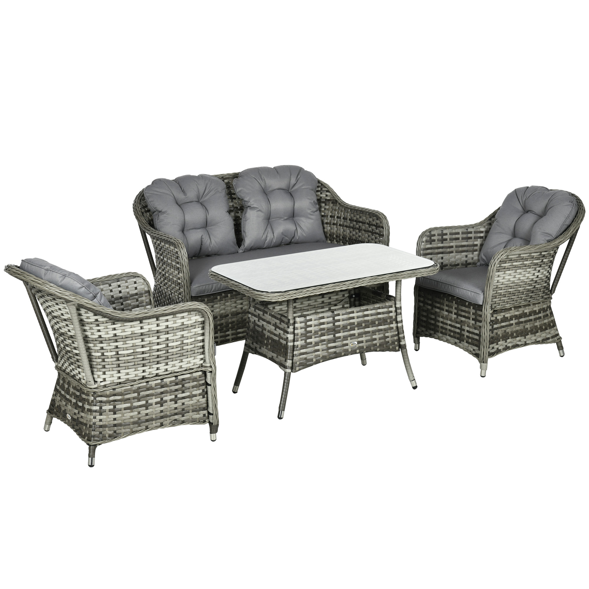 Outsunny Rattan Sofa Set 860-297V70GY (4-Piece, Grey)