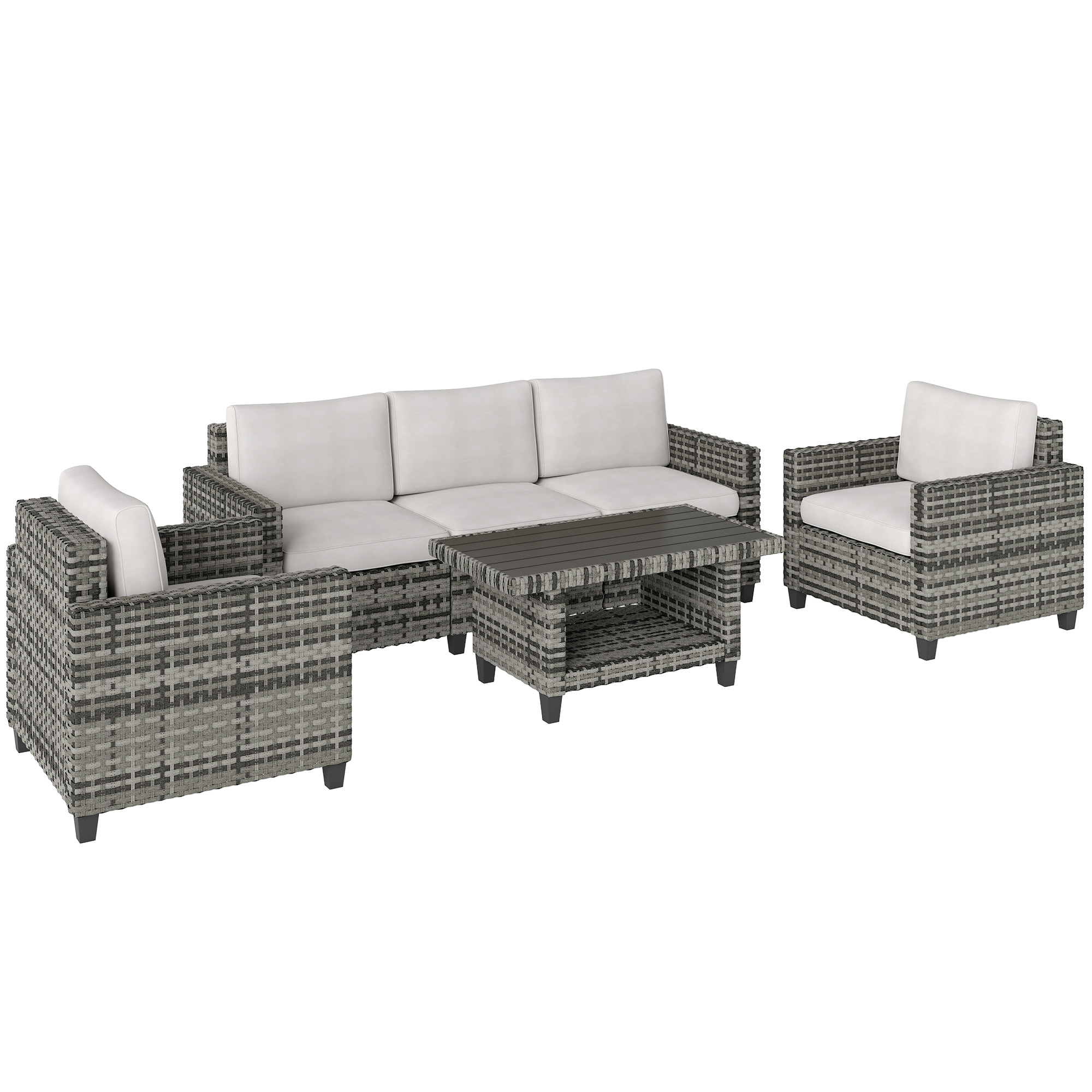 Outsunny 860-388V70LG Modular Rattan Garden Sofa Set (6 Piece, 5 Seater, Light Grey)