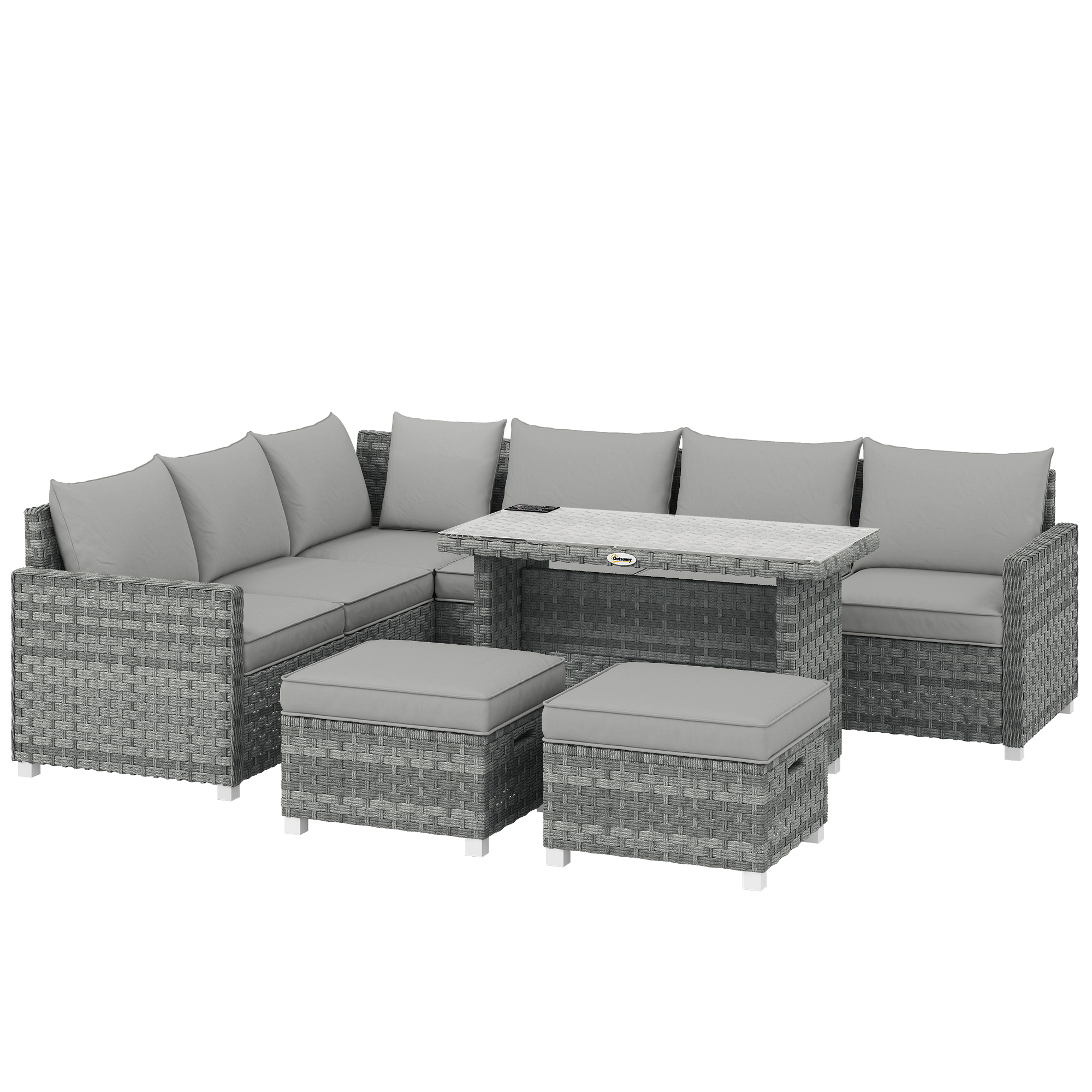 Outsunny 6-Seater L-Shape Rattan Garden Furniture Set (Grey)