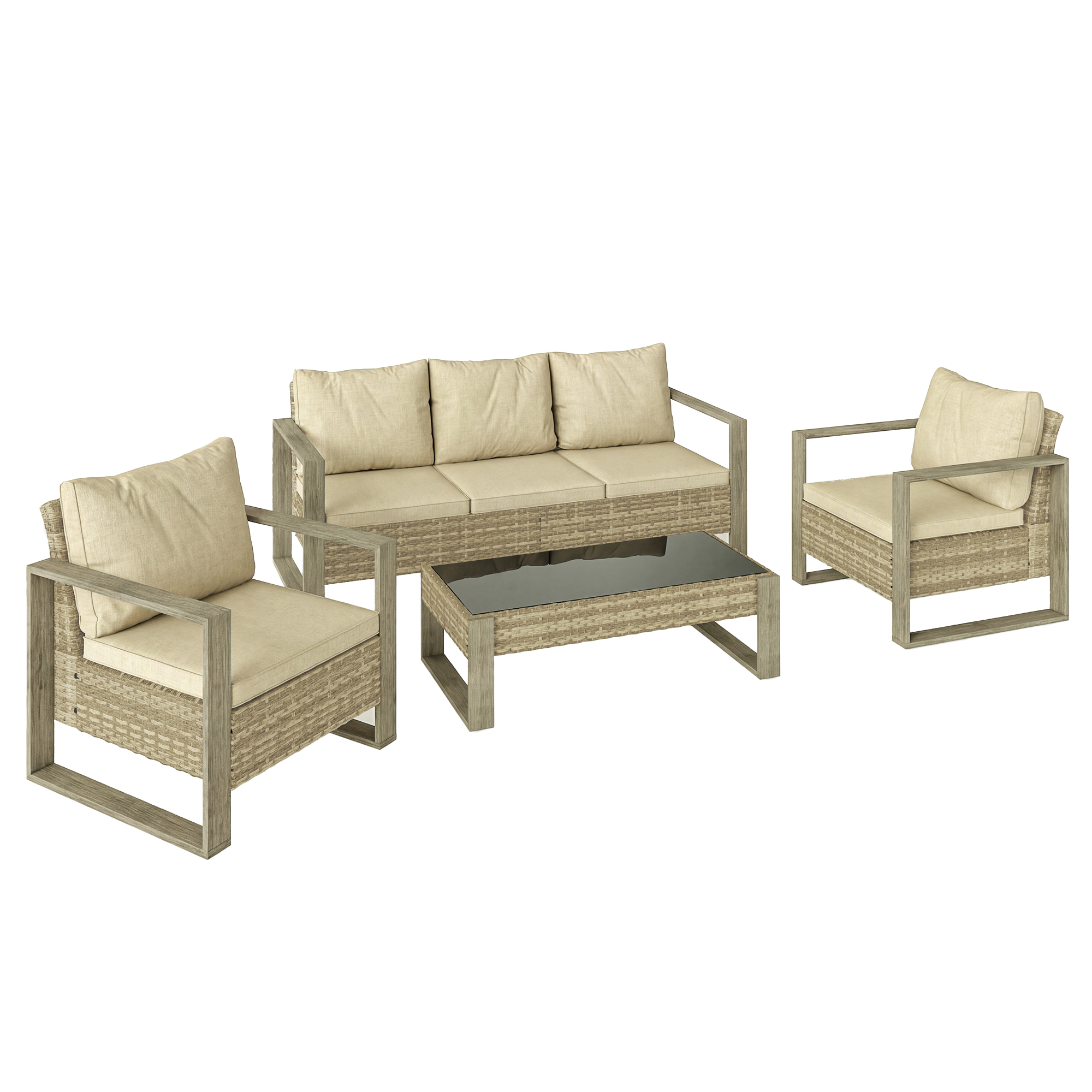 Outsunny 4 Piece Rattan Garden Furniture Set (Khaki)