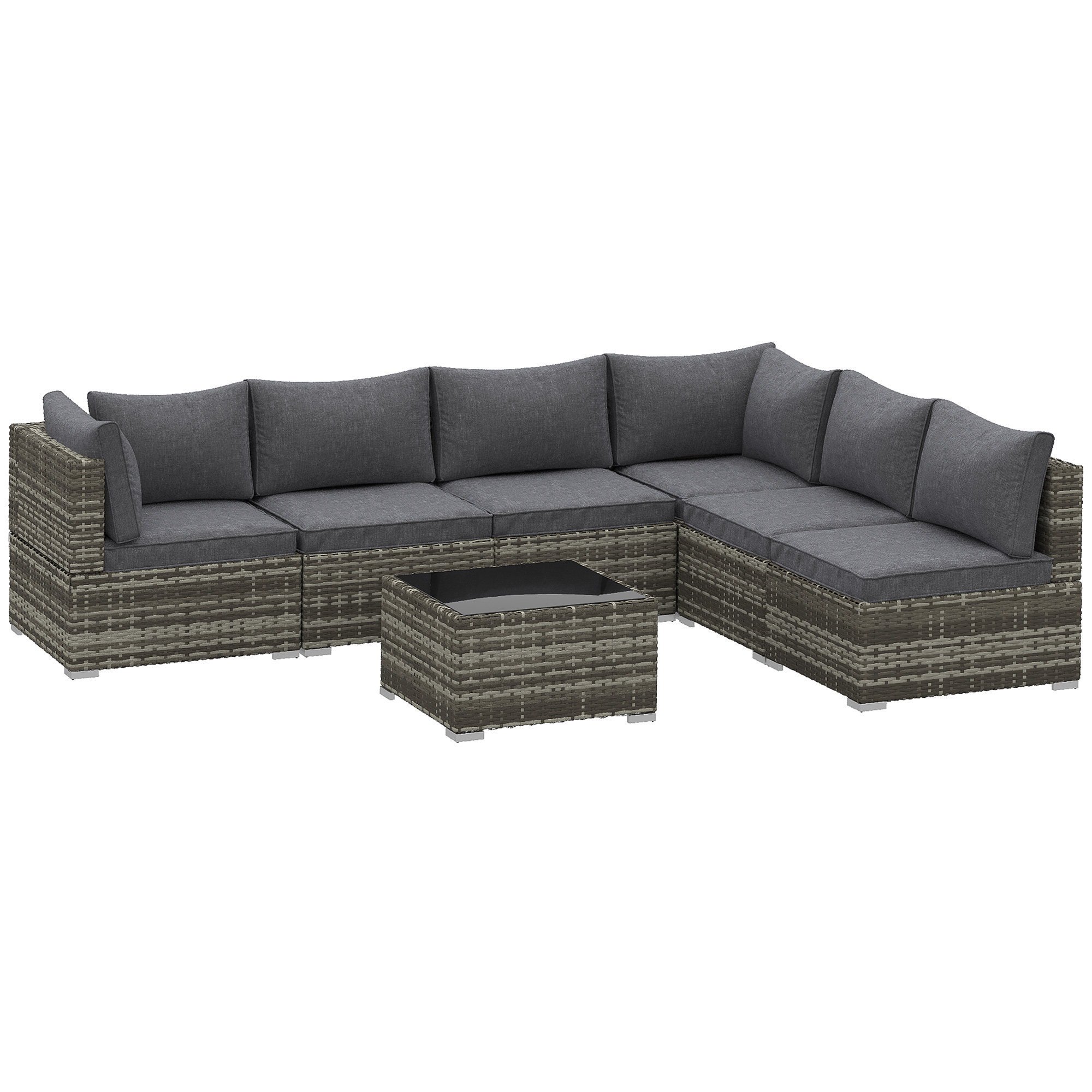 Outsunny 860-P021 7-Piece PE Rattan Corner Sofa Set (Dark Grey)
