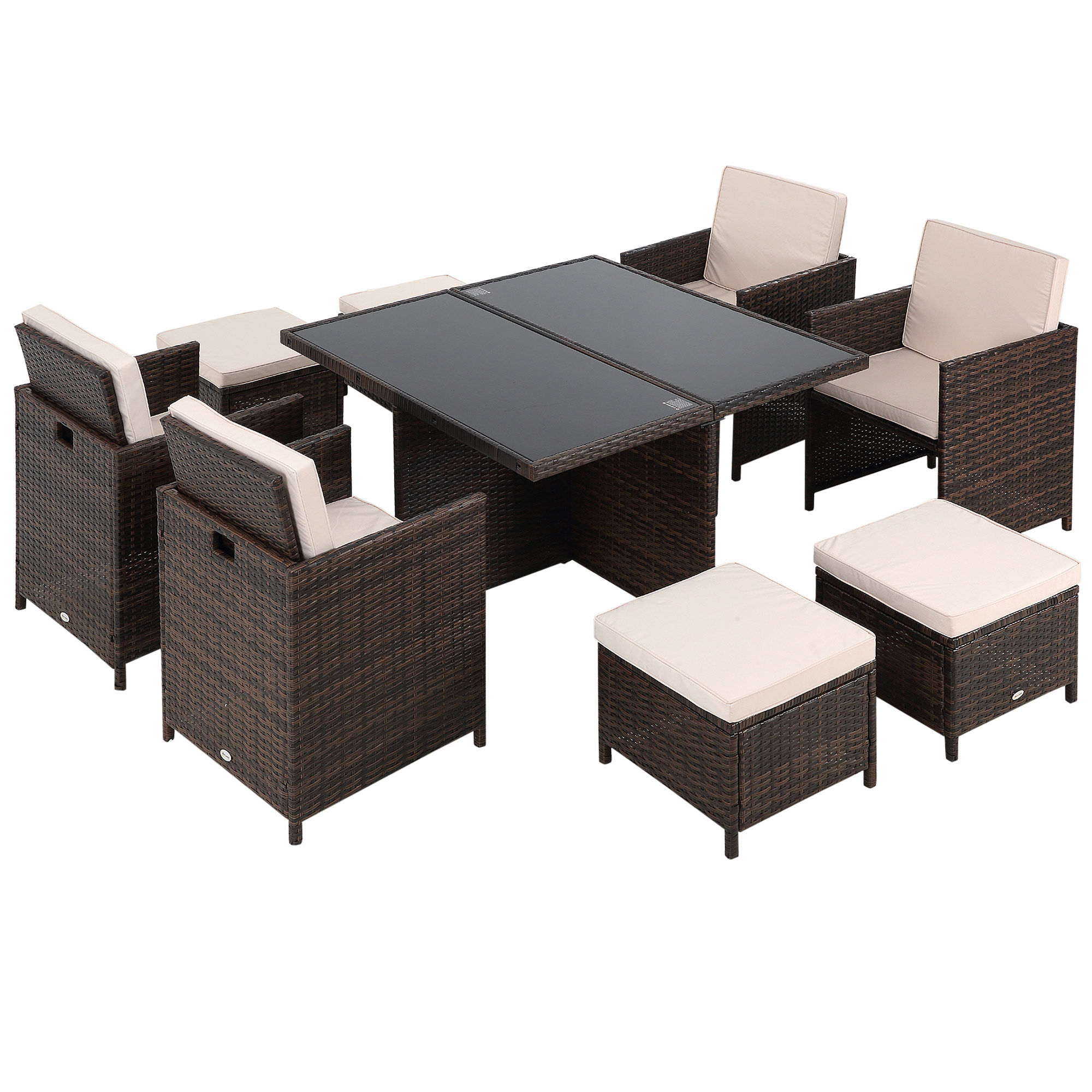 Outsunny 8-Seater Rattan Cube Dining Set 861-028BN (9-Piece, Brown)