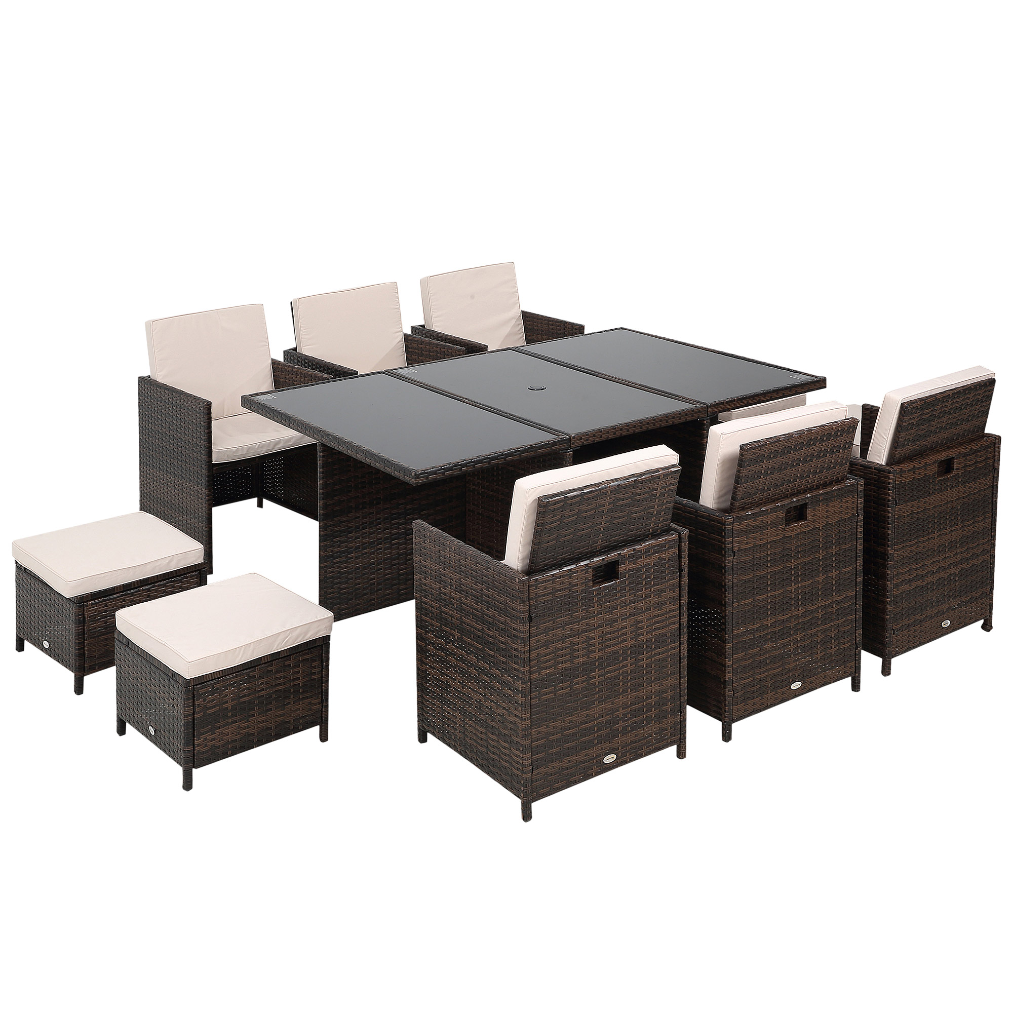 Outsunny Rattan Cube Dining Set 861-031BN (11 Piece, 6 Seater, Brown)