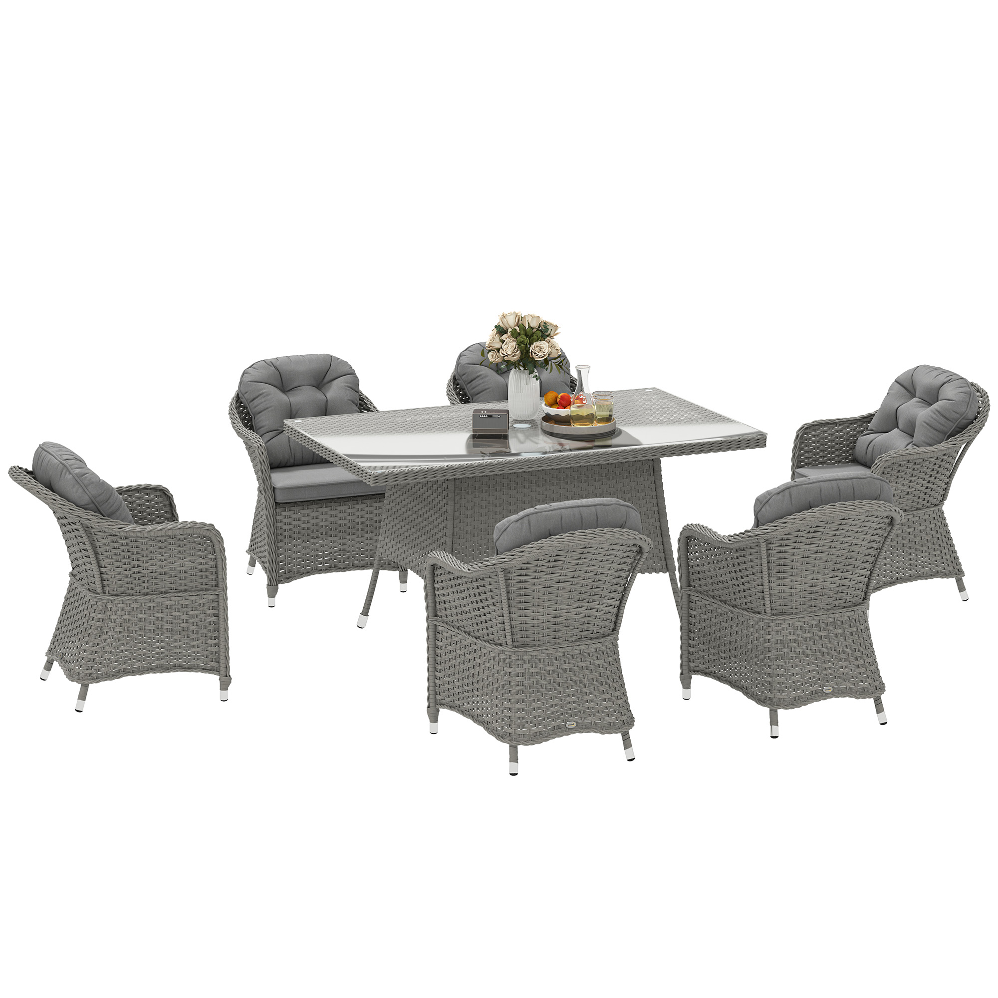 Outsunny Rattan Dining Set 7-Piece (Light Grey)
