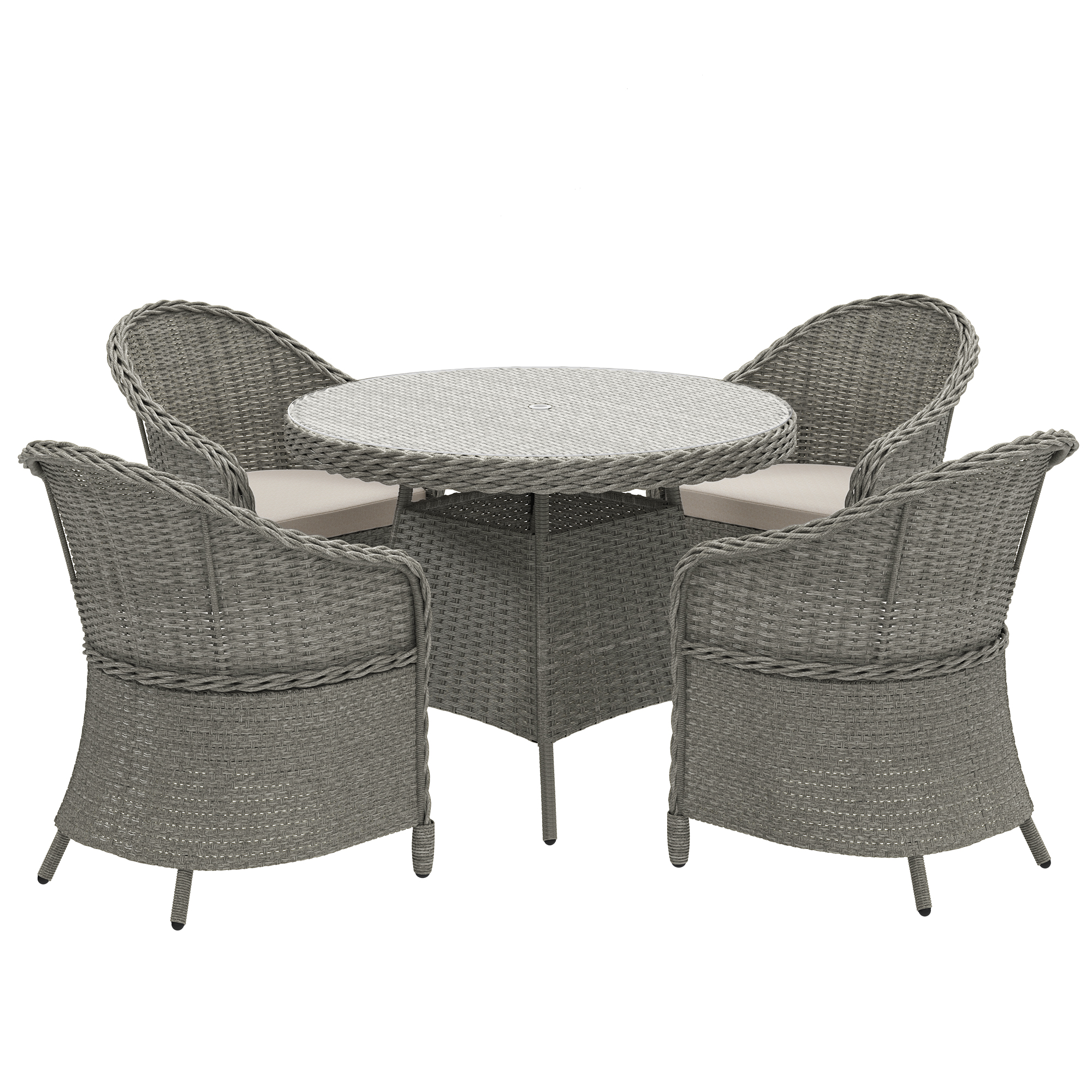 Outsunny Rattan Dining Set 4 Seater With Glass-Top Table (Grey)