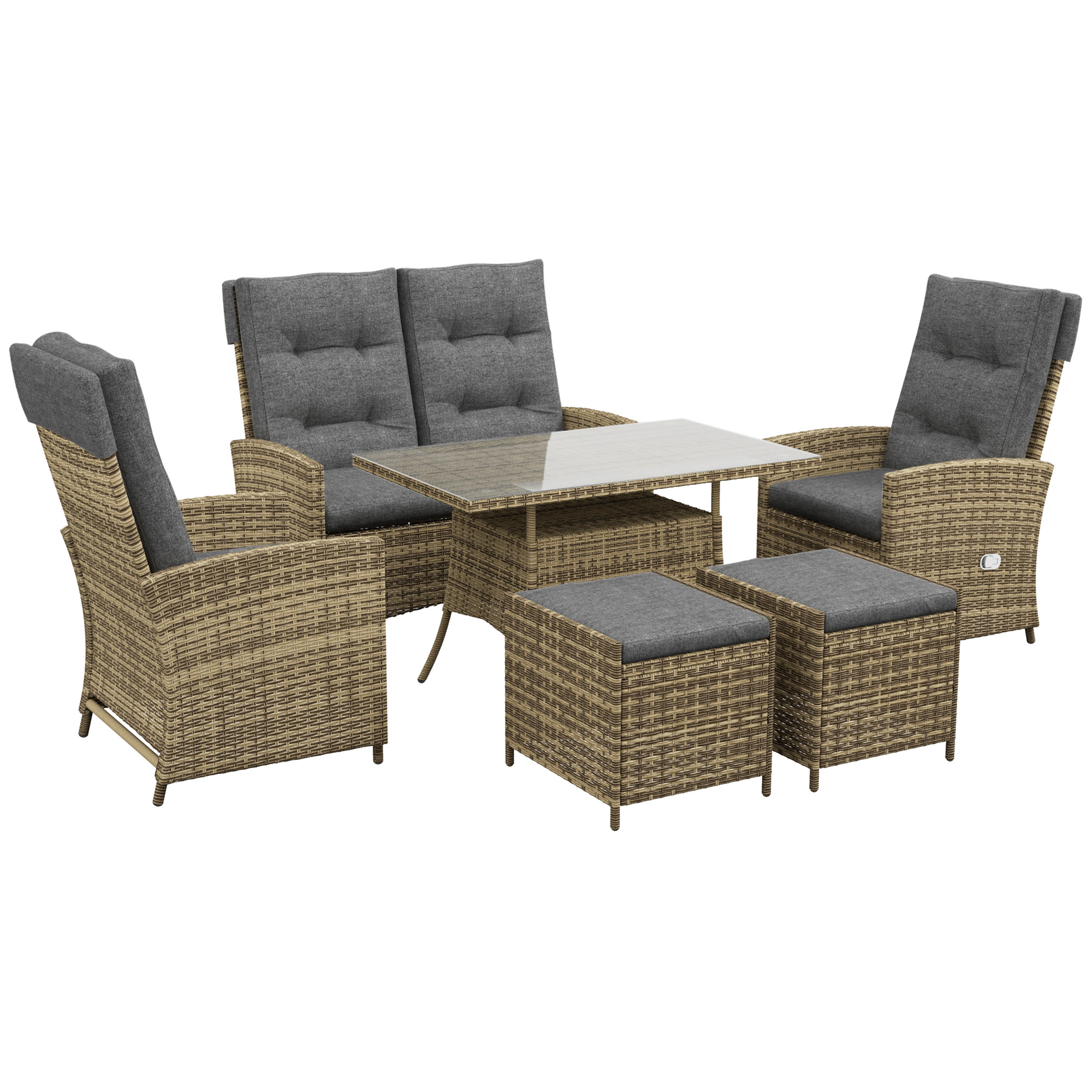 Outsunny Six-Piece Rattan Garden Sofa Set With Reclining Chairs (Grey)