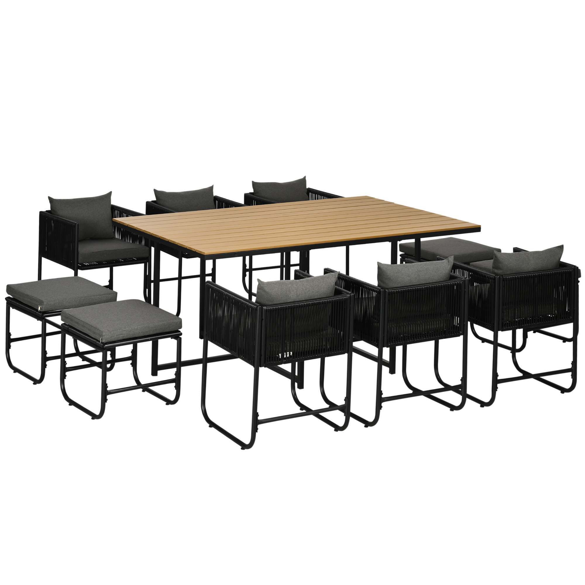 Outsunny PE Rattan Dining Set 11-Piece (Black, 165cm x 110cm)