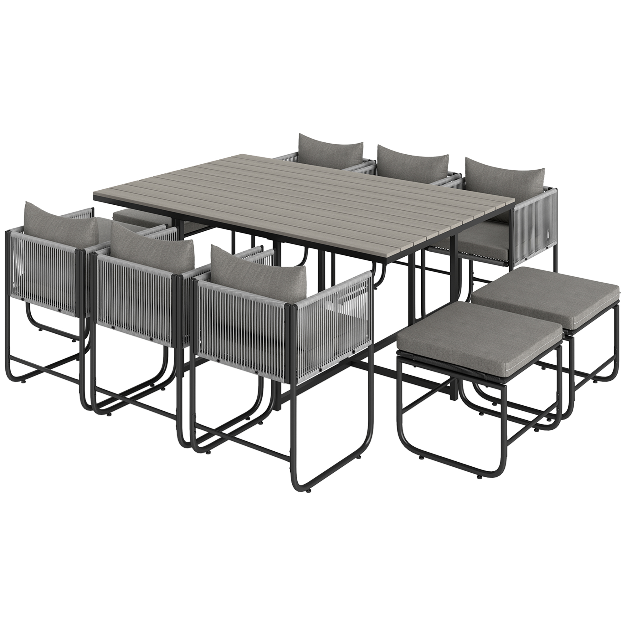 Outsunny Rattan Cube Dining Set 10 Seater (Grey)