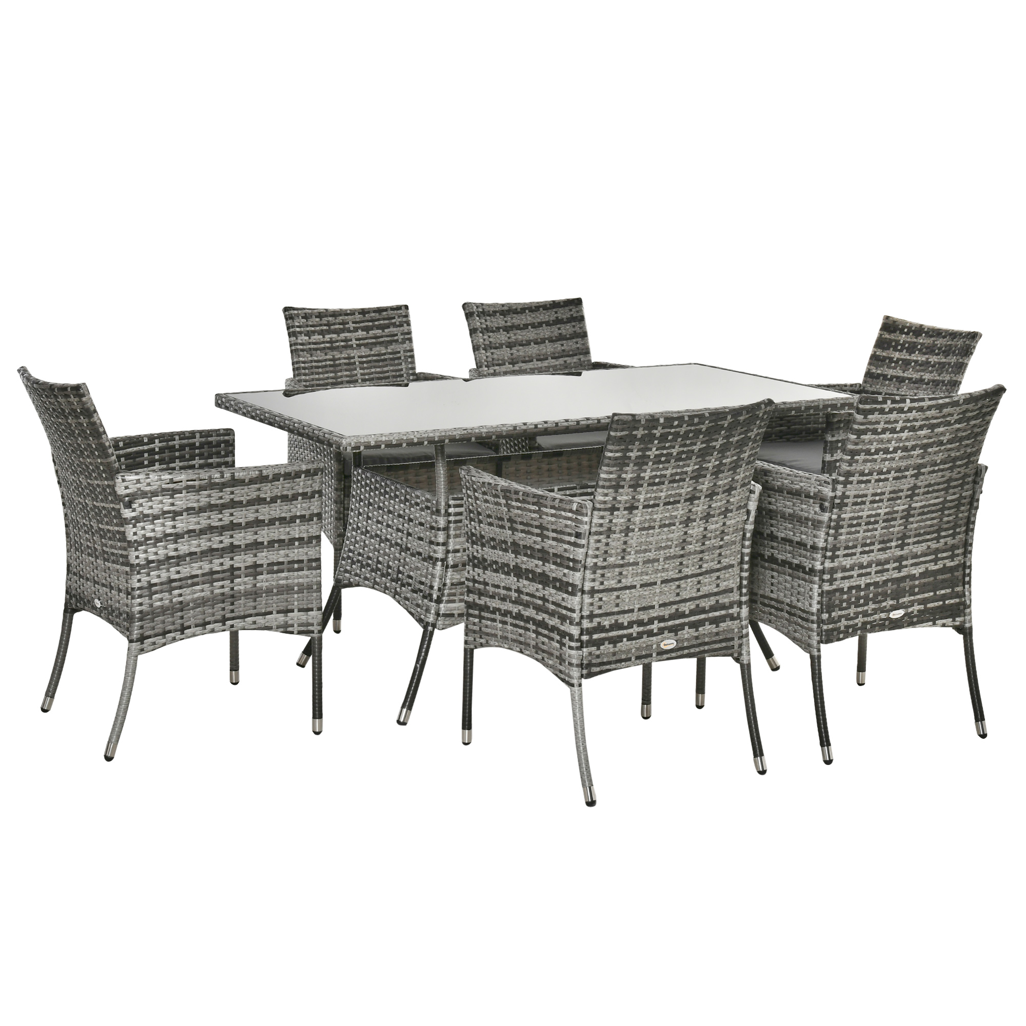 Outsunny Resin Rattan Dining Set 7-Piece (Grey, 150cm x 80cm x 74cm)