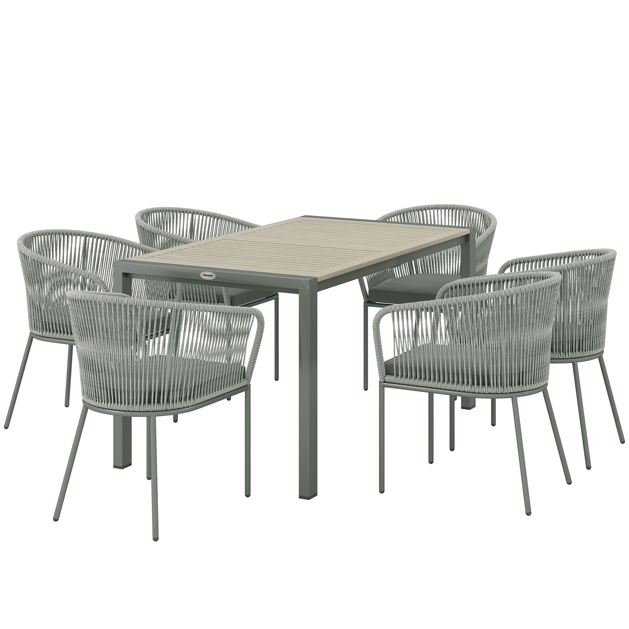 Outsunny Rattan Dining Set 7-Piece With Acacia Wood Table (Grey, 6 Seater)