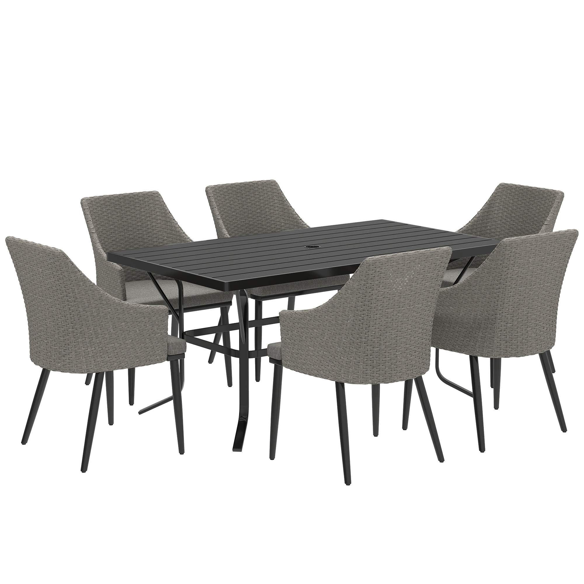Outsunny Rattan Dining Set 6 Seater With Cushions (Grey, 150cm x 90cm)