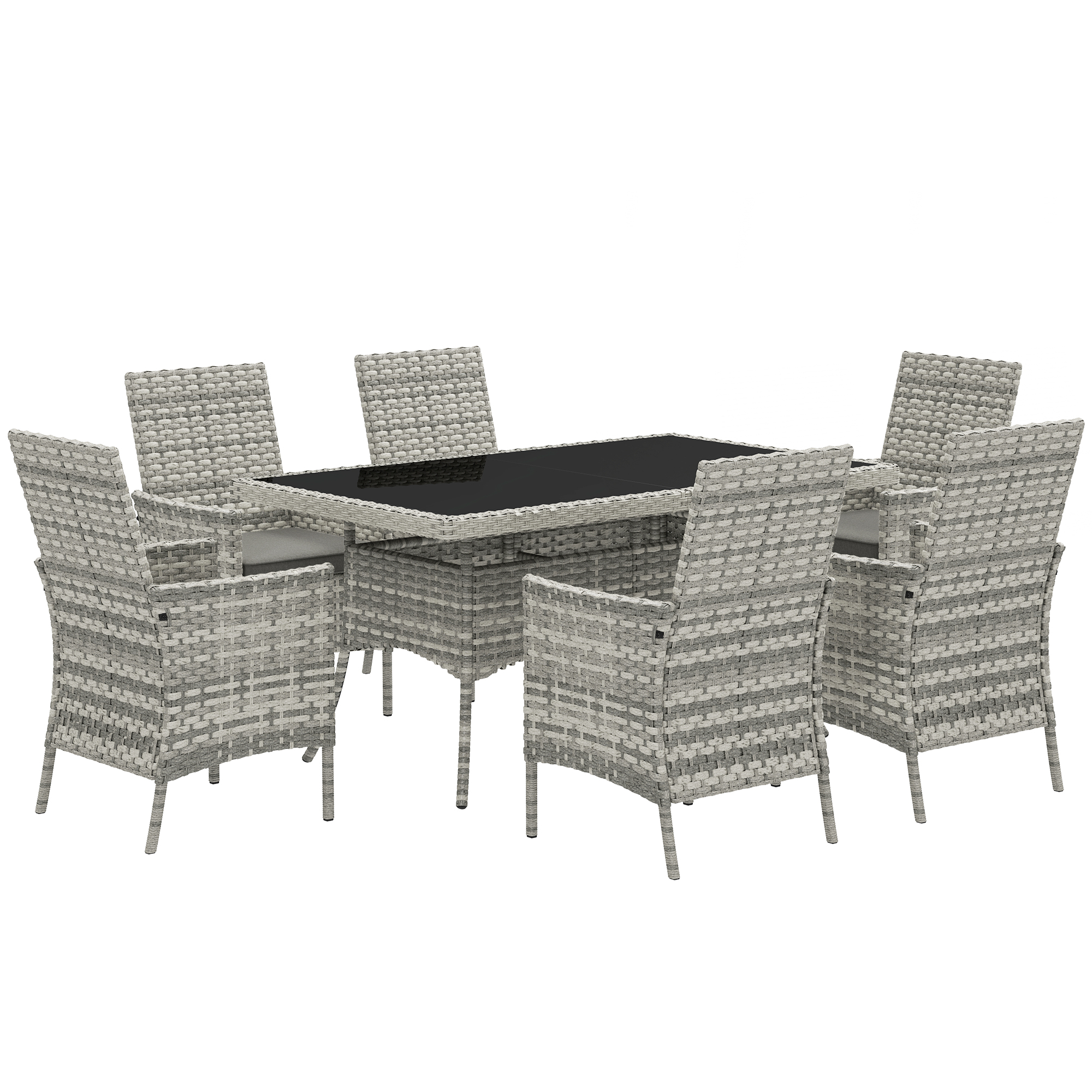 Outsunny 861-114V70GG Seven-Piece Rattan Dining Set (Mixed Grey)