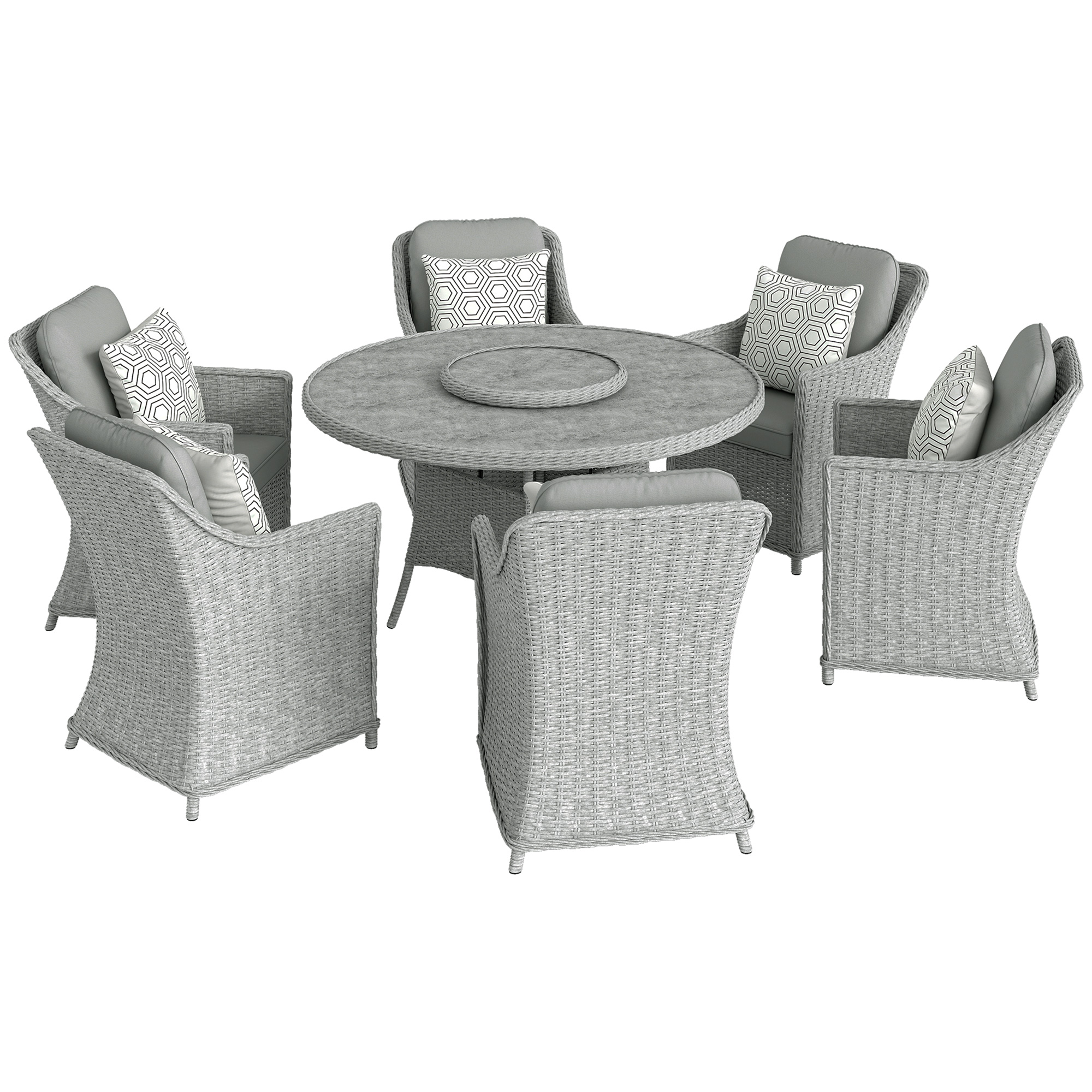 Outsunny Rattan Garden Dining Set With Lazy Susan (Grey, 136 x 136 x 73cm, 6 Seats)