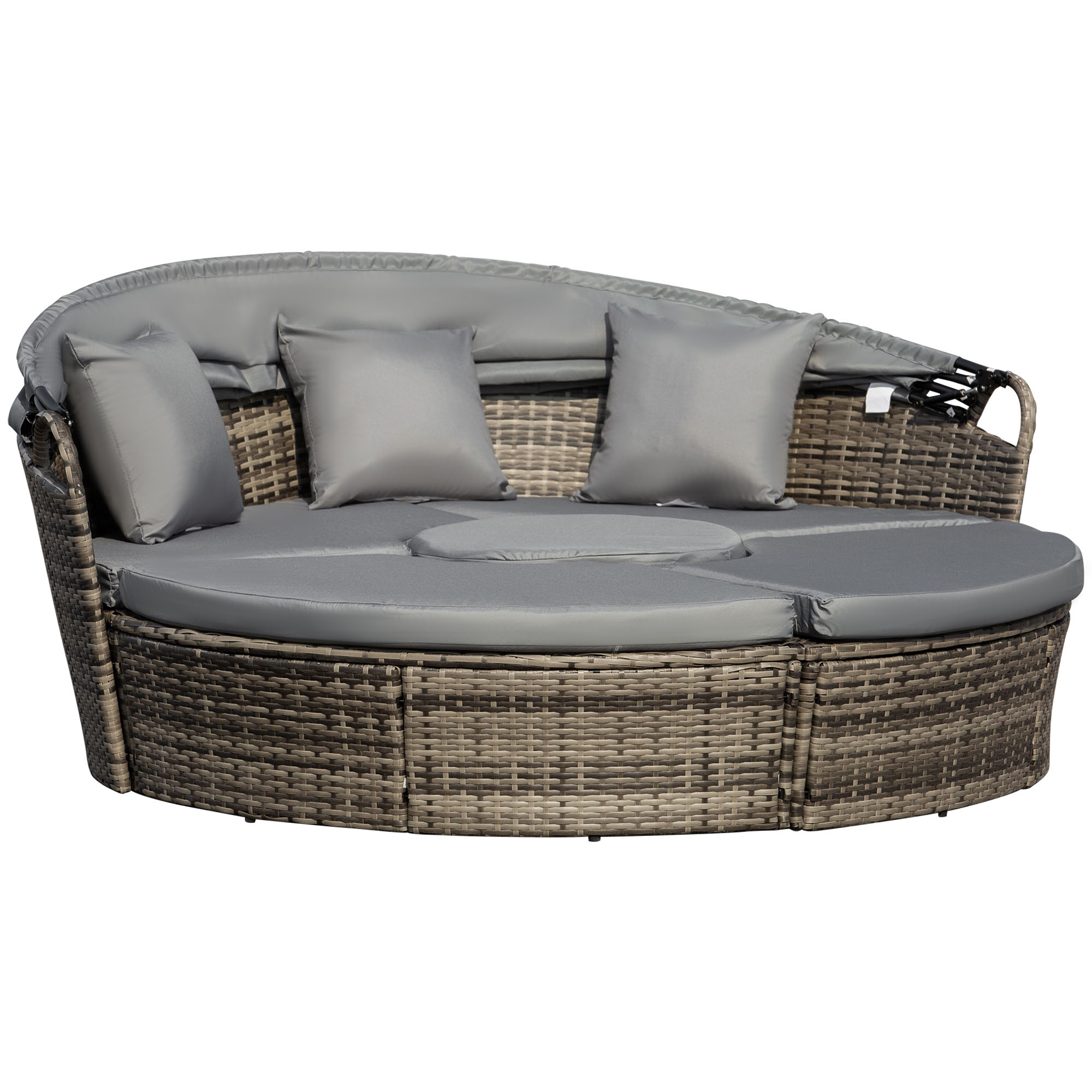 Outsunny Rattan Daybed Round Sofa Set With Retractable Canopy (Grey, 175cm x 180cm x 147cm)
