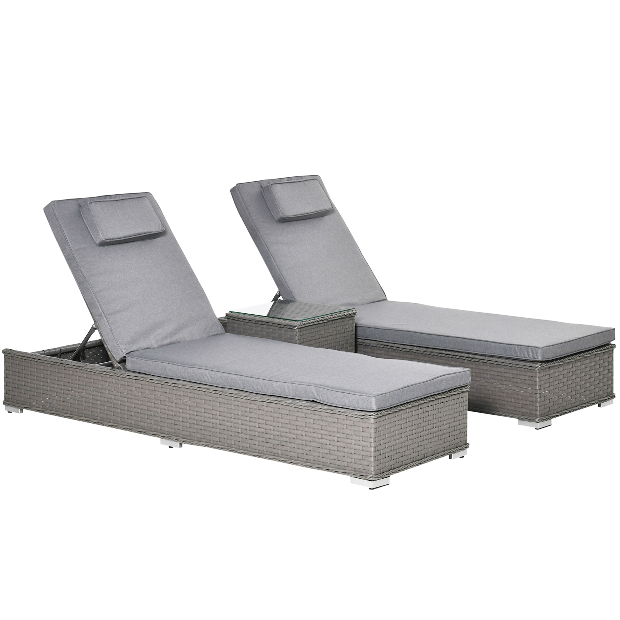 Outsunny Rattan Sun Lounger Set 862-024V01 (3-Piece, Grey)