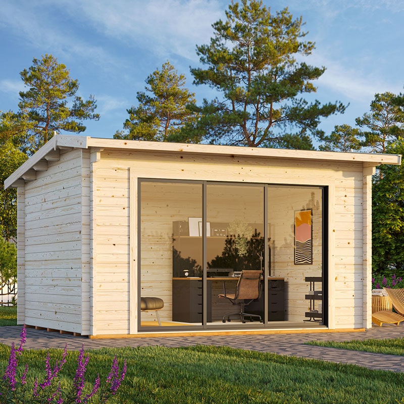 Palmako Ines 3 9x3m 44mm Log Cabin Garden Office Sliding Doors