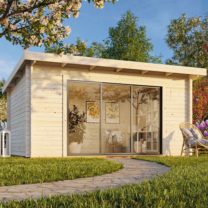 Palmako Lea 4 9m X 4m Garden Office Log Cabin Sliding Doors 44mm