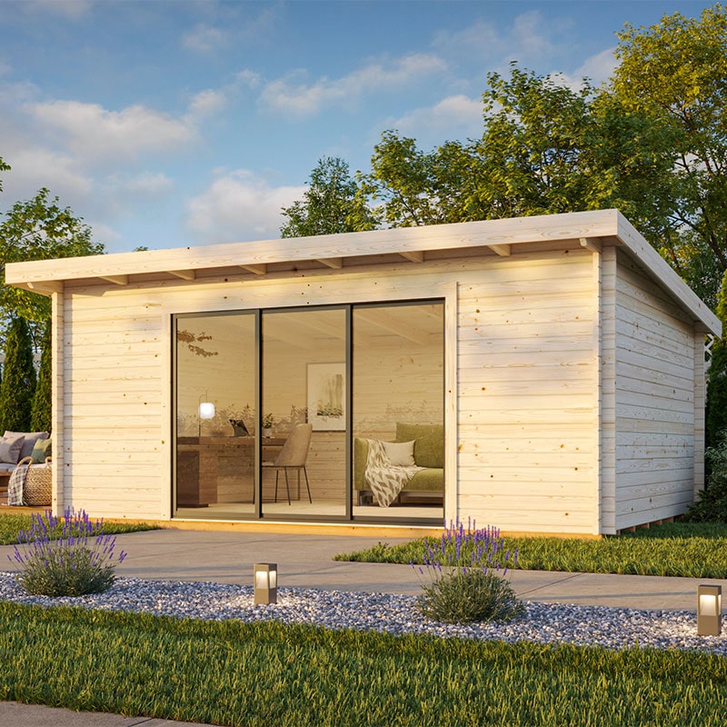 Palmako Lea 5 8m X 4 5m Log Cabin Garden Office Sliding Doors 44mm