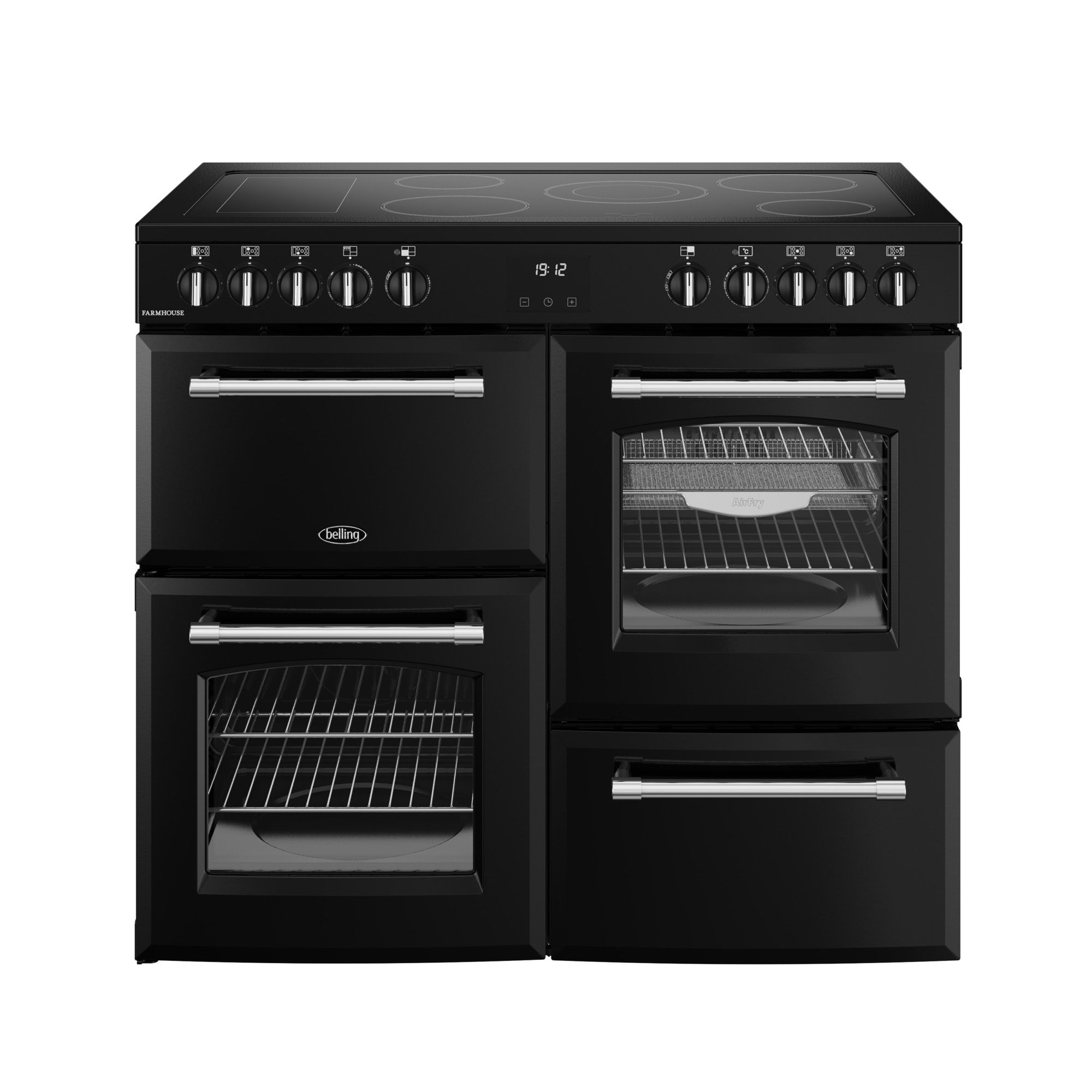 Belling Farmhouse 100E 100cm Electric Range Cooker Ceramic Hob Black