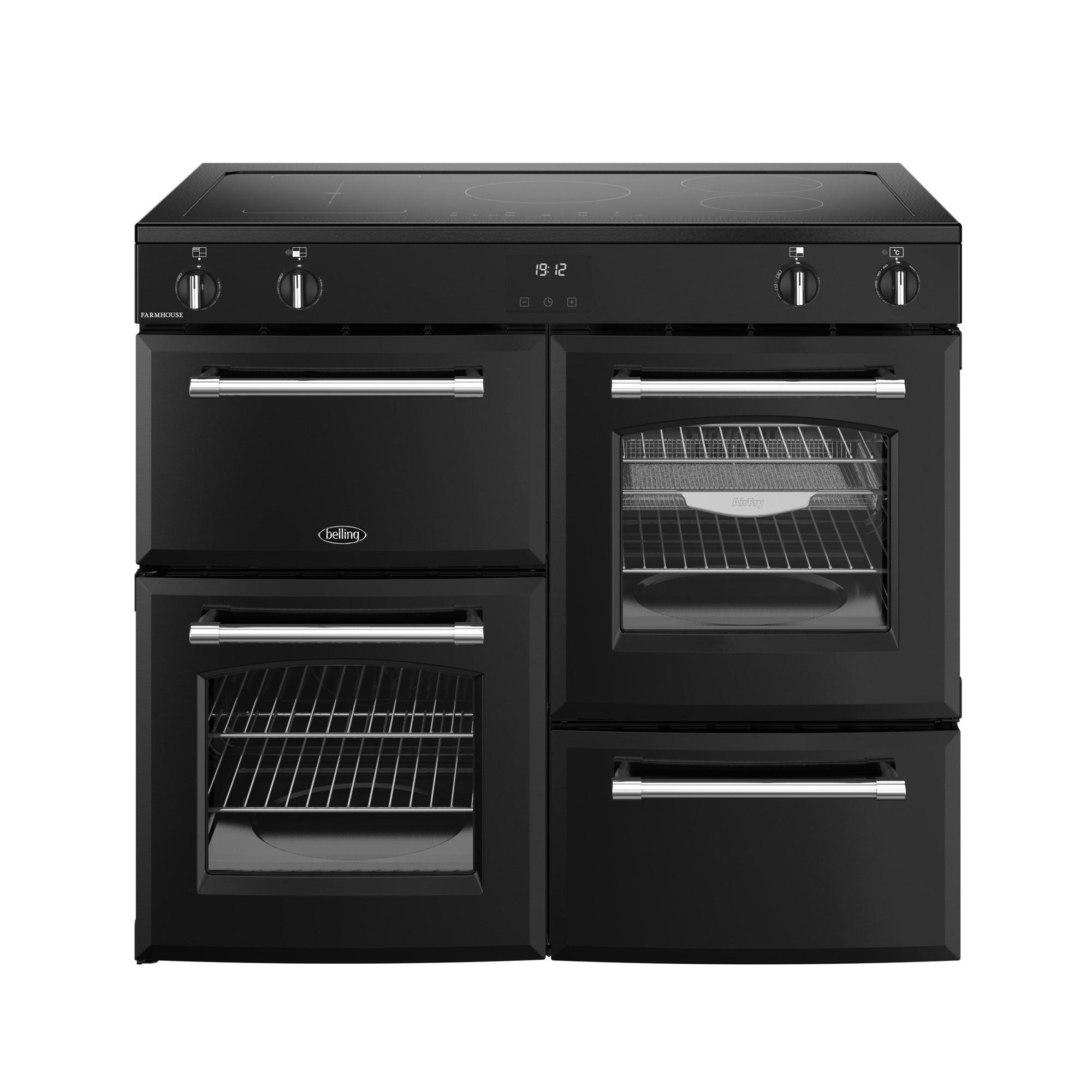 Belling Farmhouse 100EI 100cm Electric Range Cooker Induction Hob Black