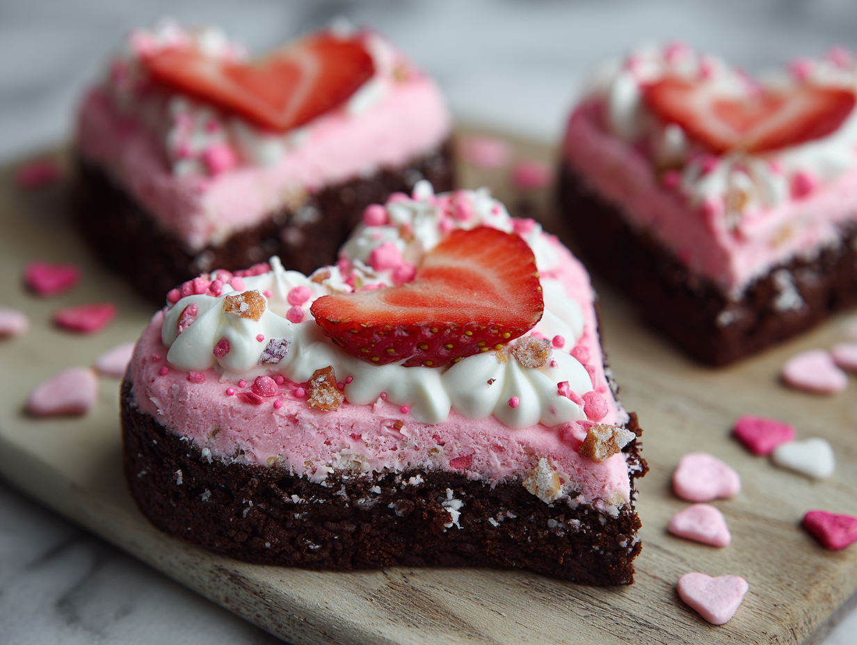 Strawberry Frosted Heart Brownies