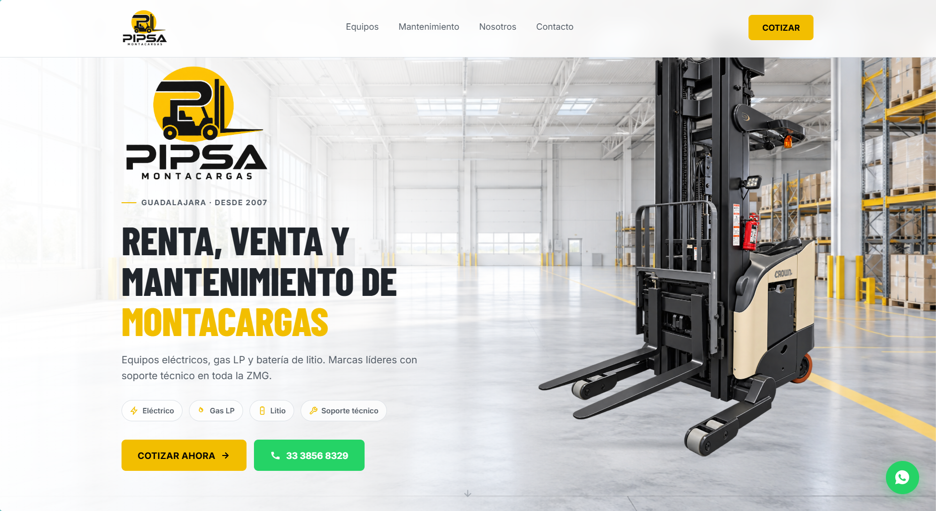 Página web corporativa de PIPSA Montacargas desarrollada por Oleda Solutions
