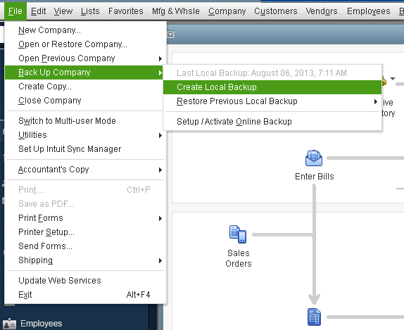 conectier-Create local backup in QuickBooks