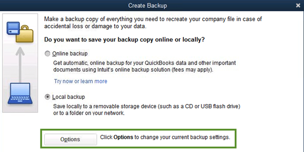 conectier-options to change your current backup settings