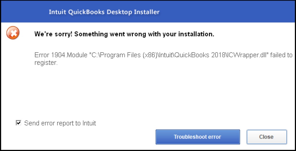 QuickBooks Error 1904 Module Failed to Register