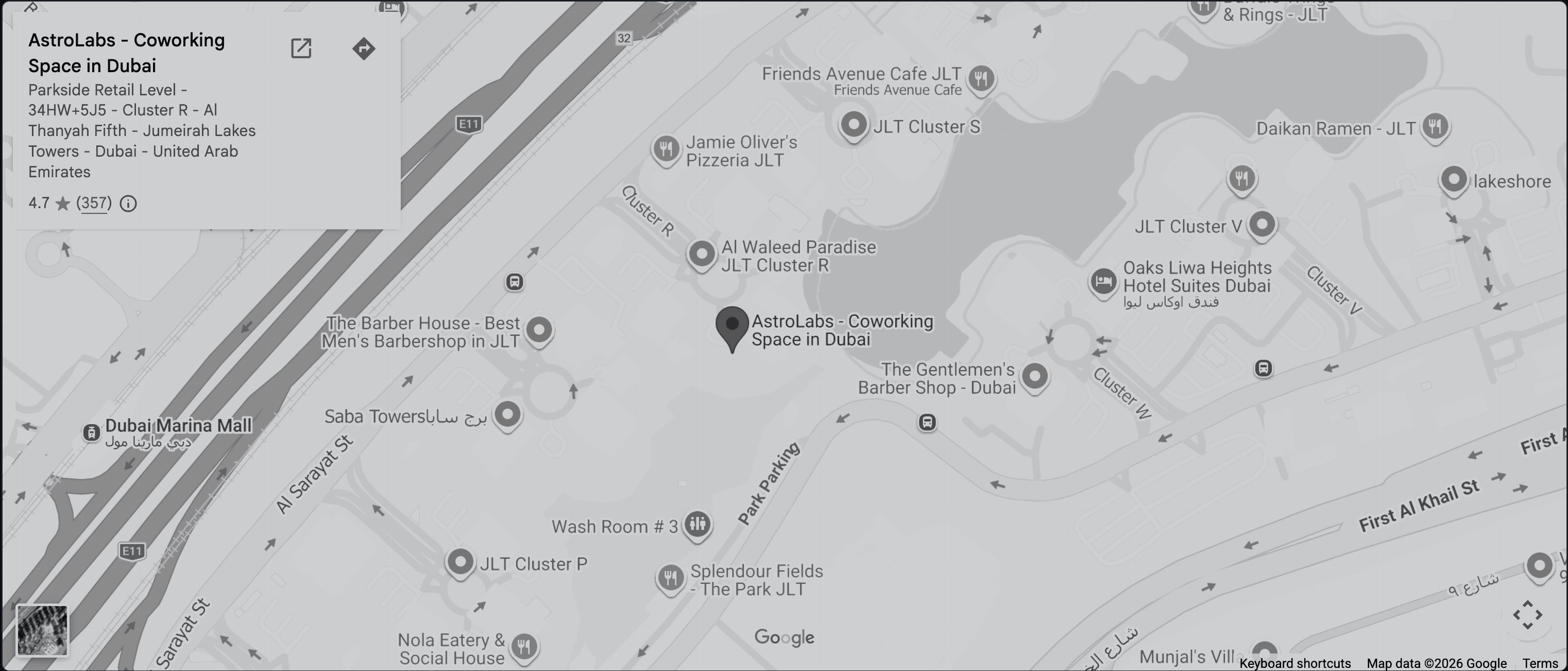Map to AstroLabs JLT, Dubai