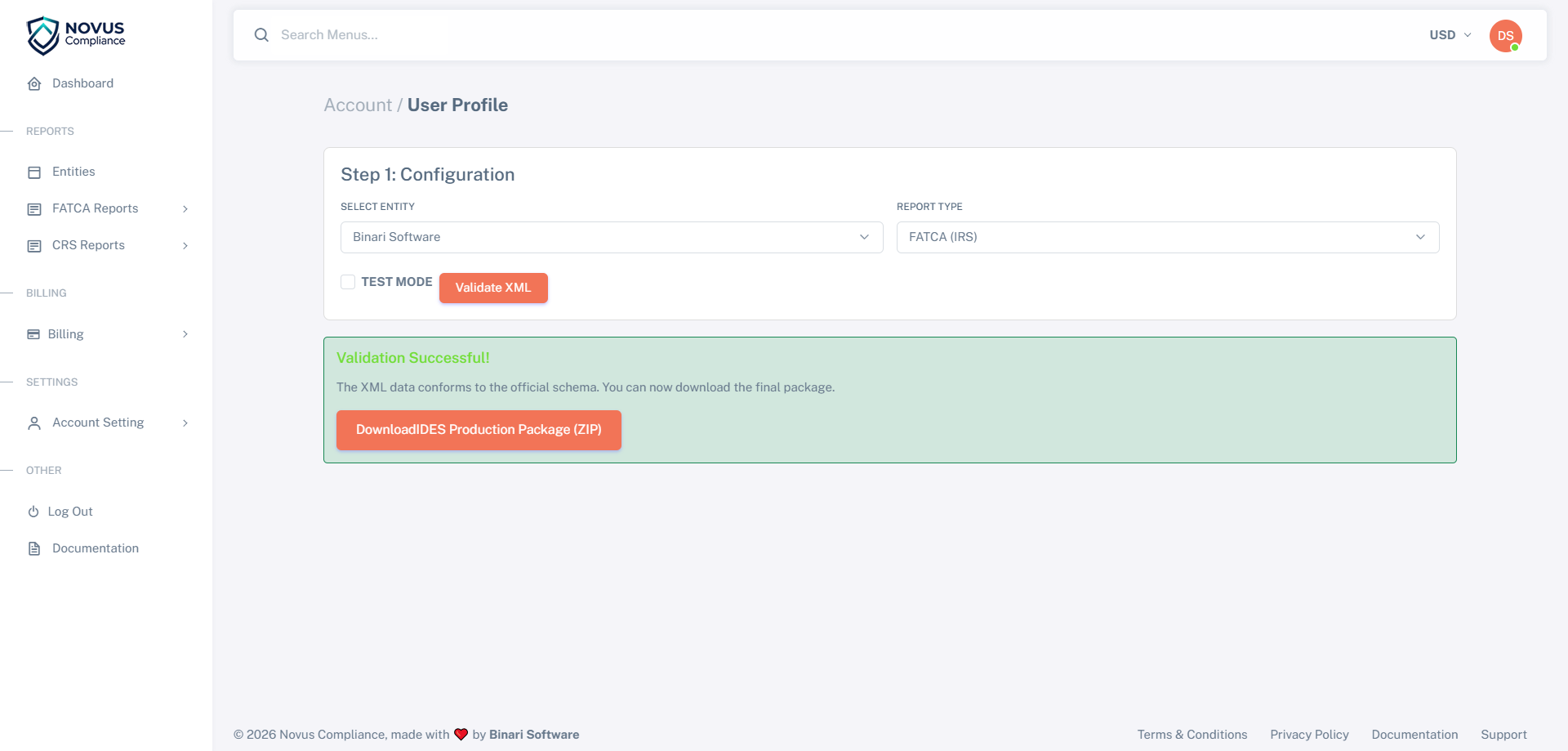 Validation Success Screen