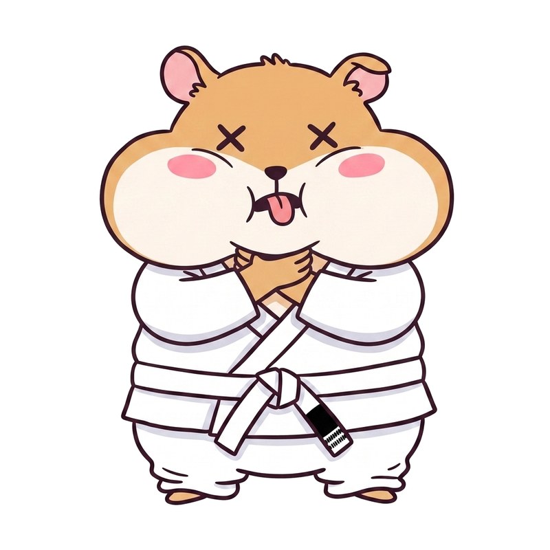 수정 후 생성된 초크 이미지. 햄스터가 두 앞발로 자기 목을 감싸 쥐고 눈이 X자가 되어 있다