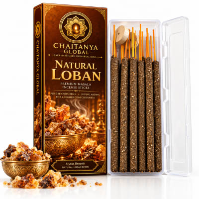Natural Loban Thick Masala Incense Sticks — Pure Benzoin Resin, Zero Charcoal, Slow Burn, Gift Box with Clear Case — opened