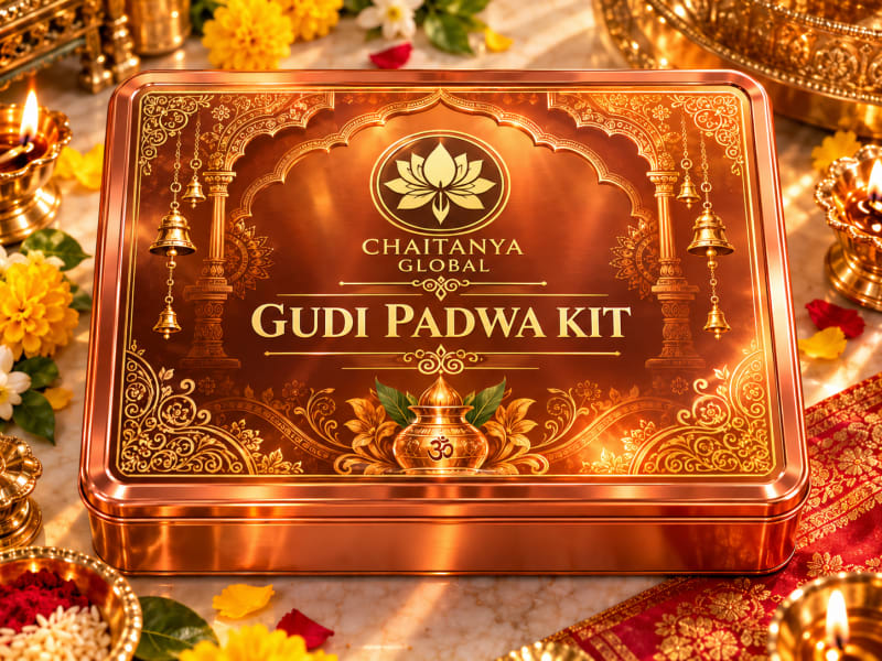 Chaitanya Global Gudi Padwa Kit — Hindu New Year essentials in a copper tin