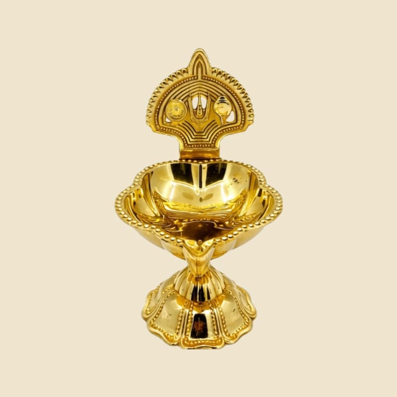 Kamakshi Jawala Aarti Diya on a warm ivory background