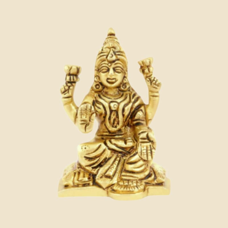 Brass Lakshmi on Square Base (Design 2) on a warm ivory background