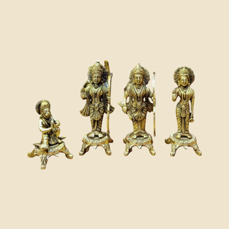 Brass Ram Darbar Set (Ram, Sita, Lakshman, Hanuman) on a warm ivory background