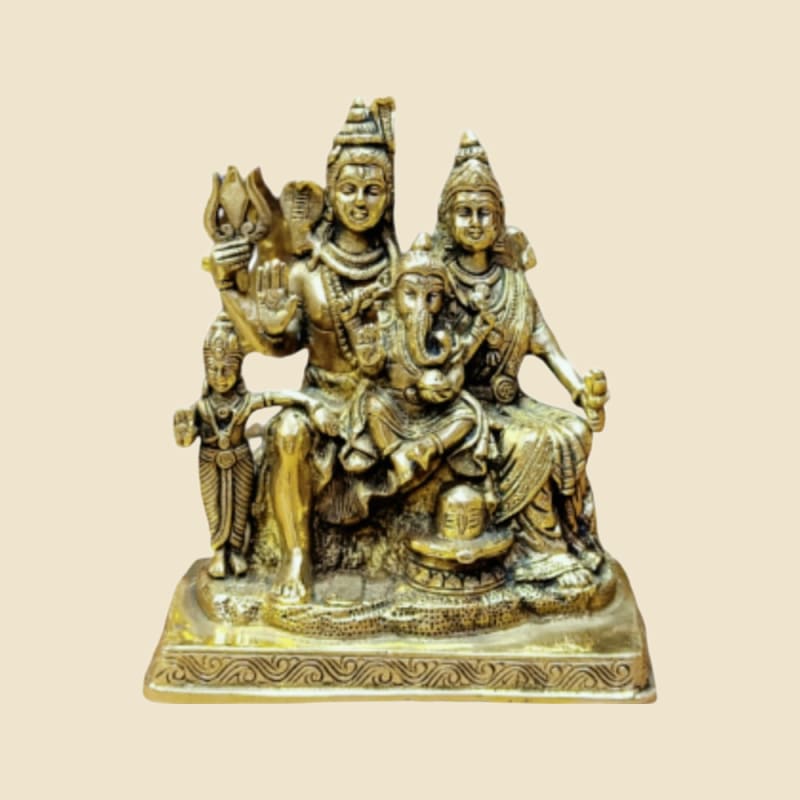 Brass Shiv Parivar, Antique on a warm ivory background
