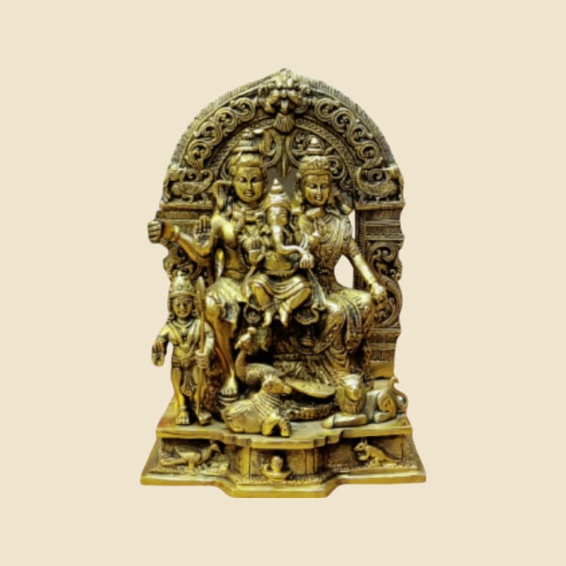 Brass Shiv Parivar under Arch on a warm ivory background