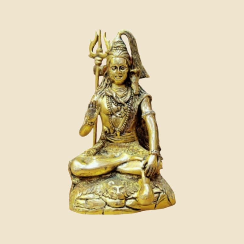 Brass Shiva Seated with Nandi on a warm ivory background