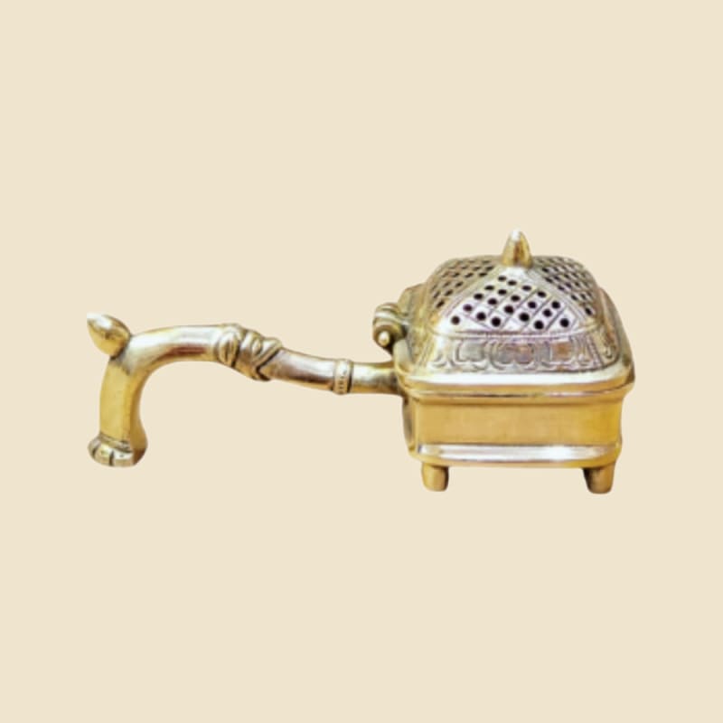 Brass Incense Burner Box with Handle on a warm ivory background