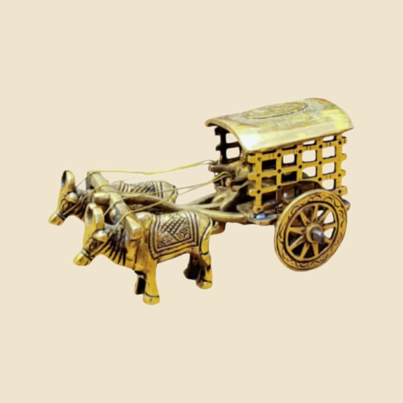 Brass Bullock Cart with Cage Carriage on a warm ivory background