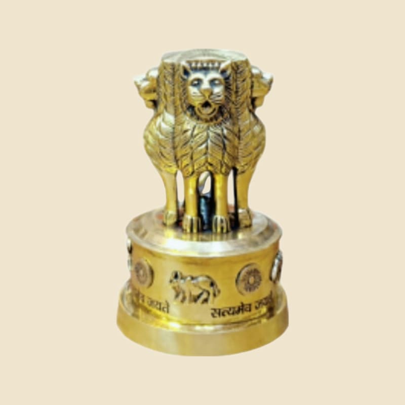 Brass Ashoka Pillar Lion Capital on a warm ivory background