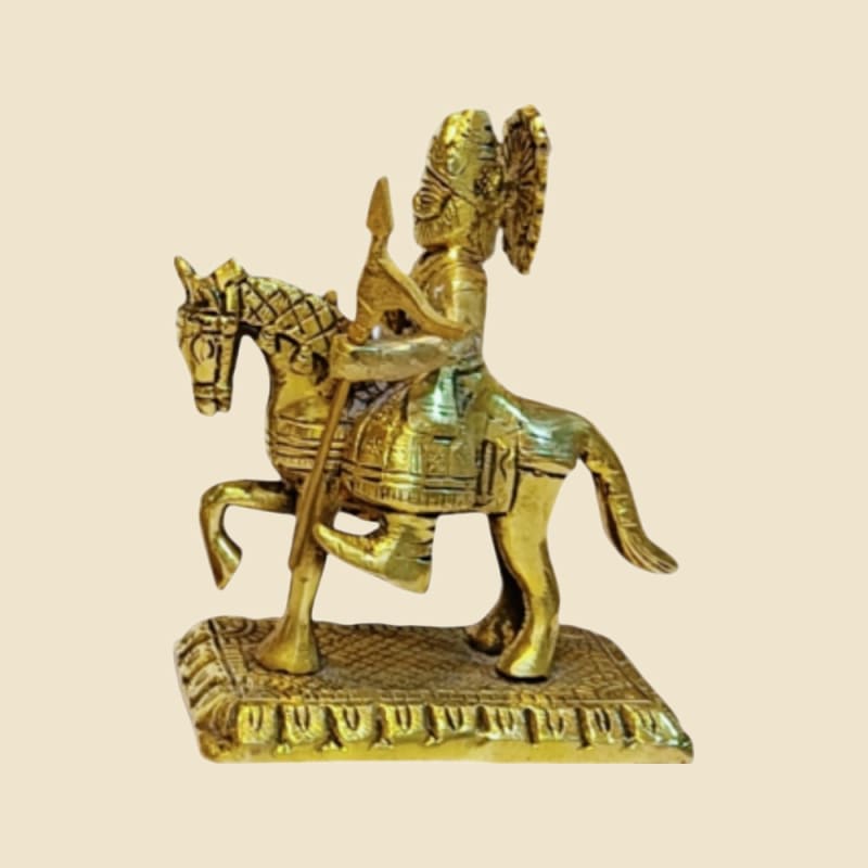 Brass Rearing-horse Warrior on Base on a warm ivory background