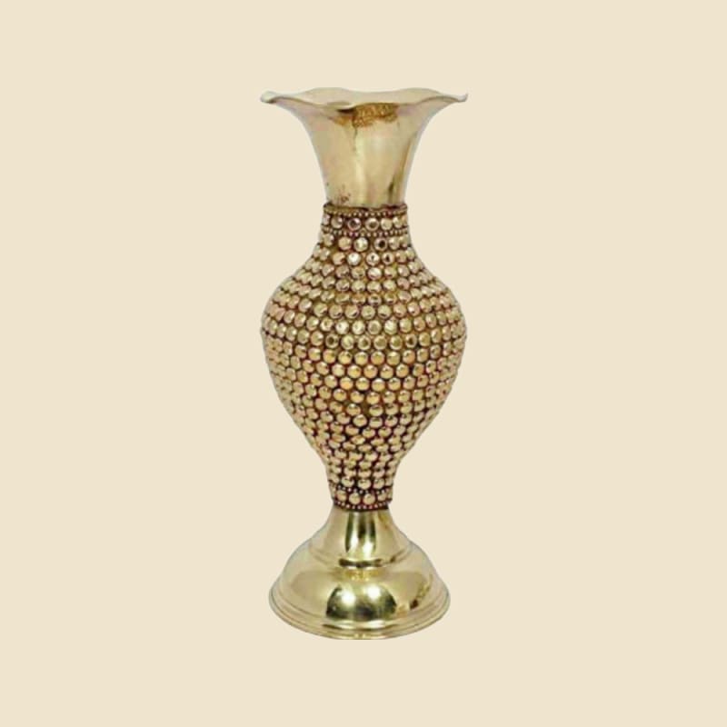 Bead-studded Brass Vase on a warm ivory background