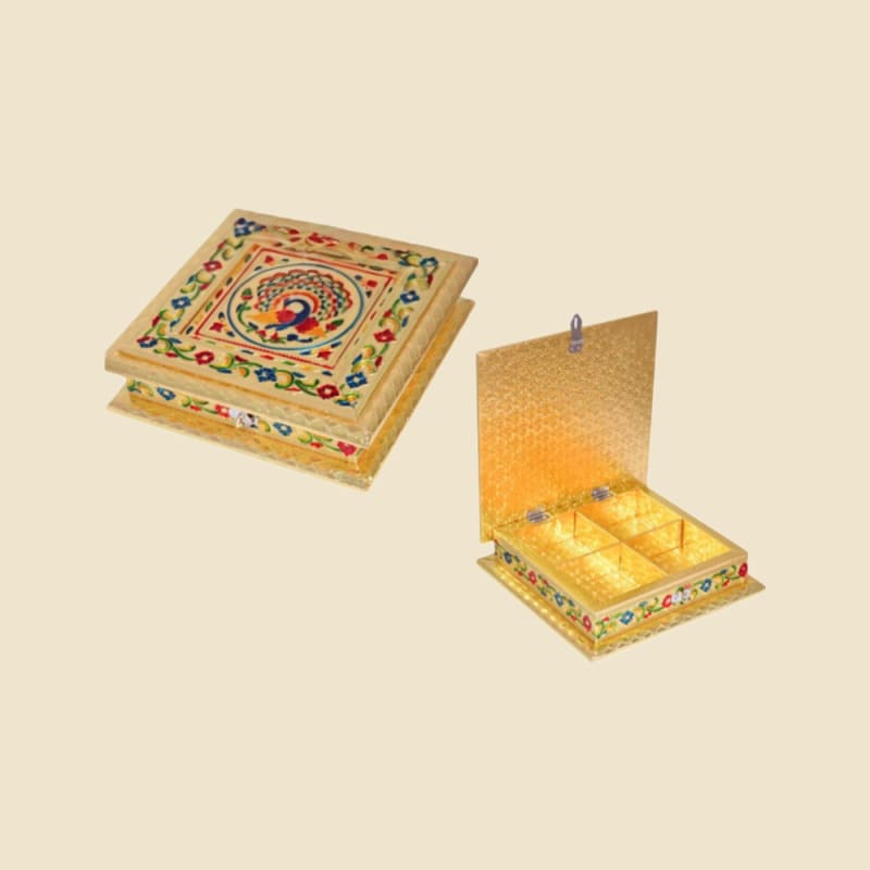 Meenakari Dry Fruit Box on a warm ivory background