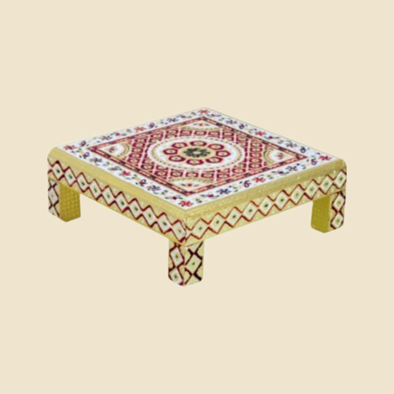 Meenakari Chowki, Floral Mandala on a warm ivory background