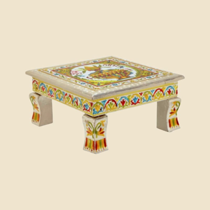 Meenakari Chowki, Deer Motif on a warm ivory background