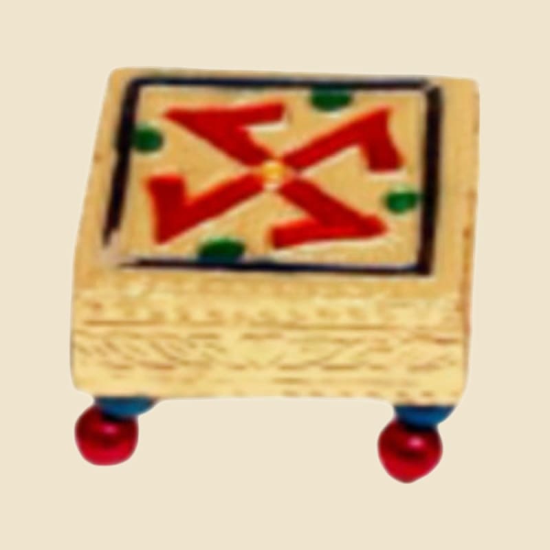 Mini Meenakari Stool, Swastik on a warm ivory background