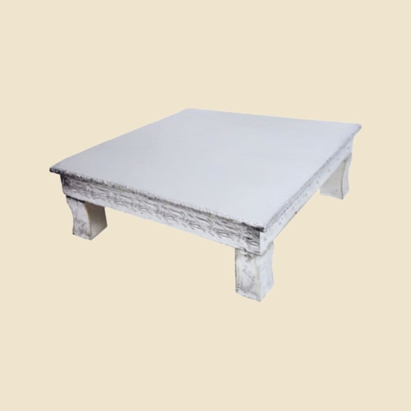 White Meenakari Chowki, Peacock Motif on a warm ivory background